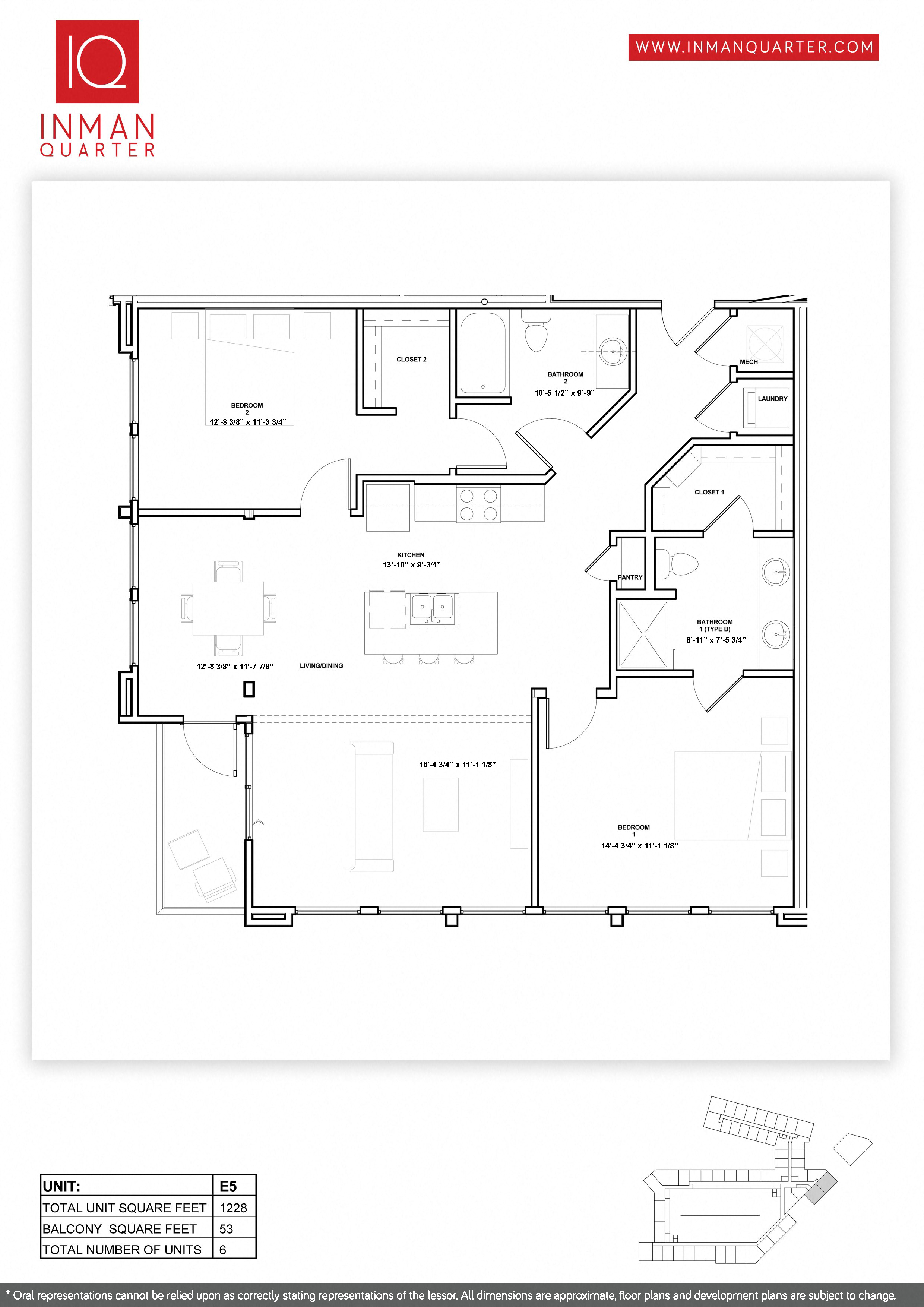 Floor plan for 2 beds, 2 baths, 1228 sqft